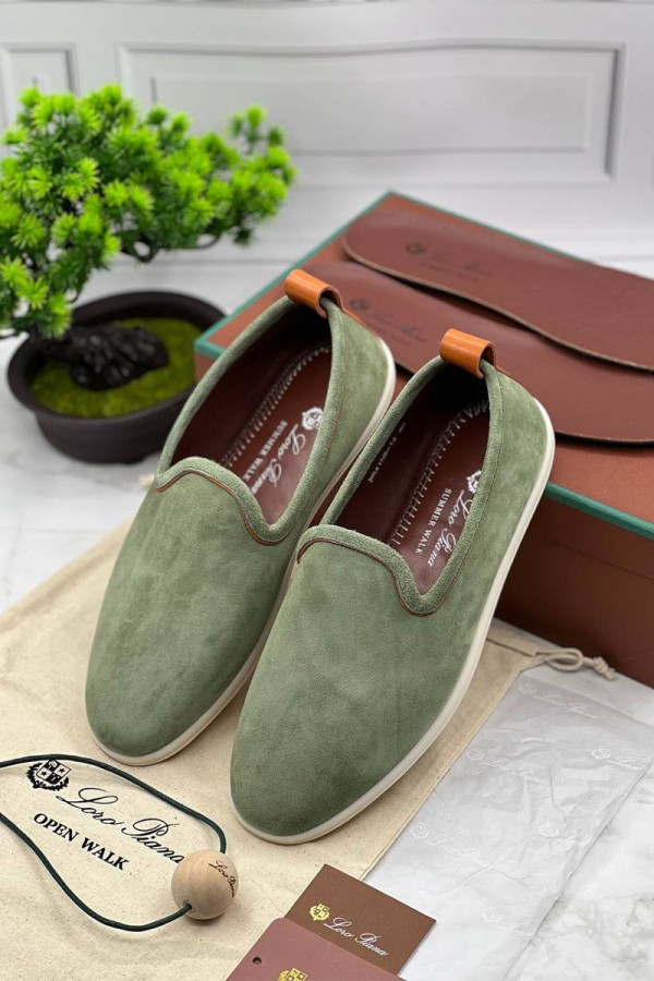 Мужские замшевые лоферы Loro Piana Venice Walk - Green