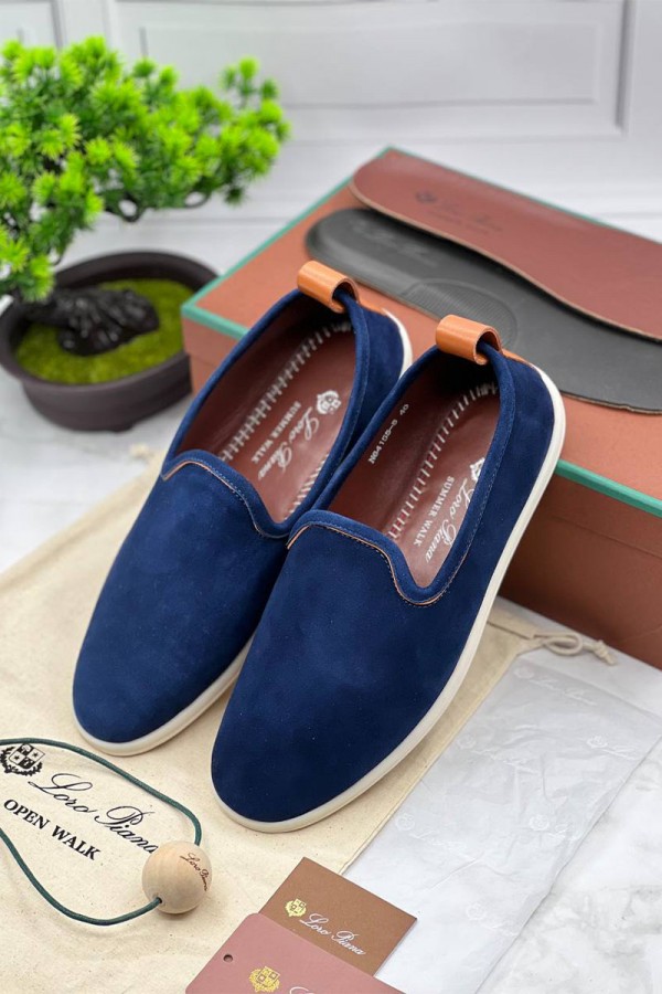 Мужские замшевые лоферы Loro Piana Venice Walk - Blue