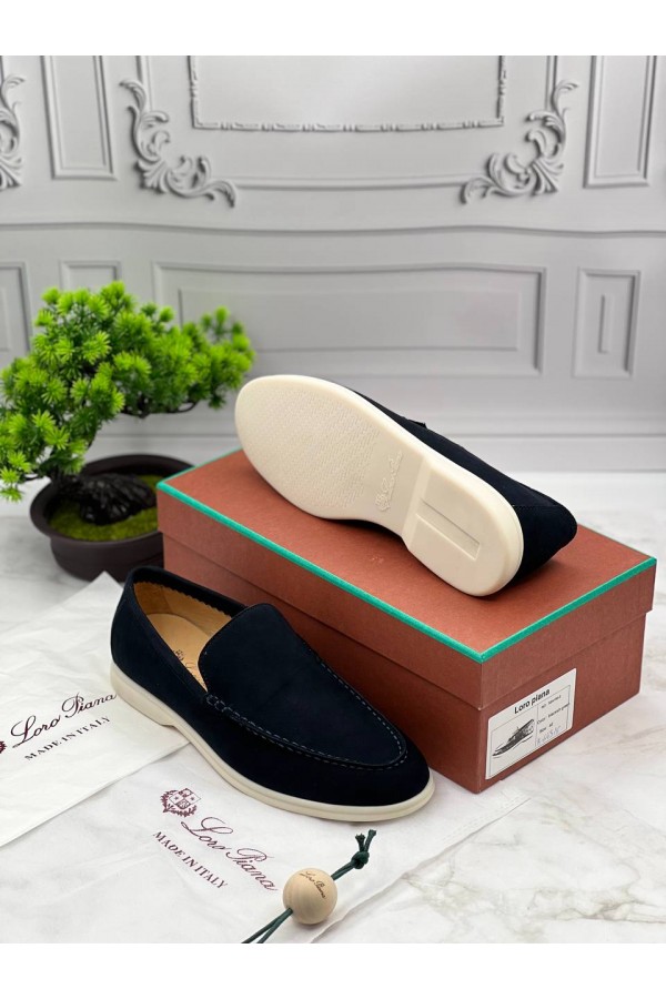 Мужские замшевые лоферы Loro Piana тёмно-синего цвета