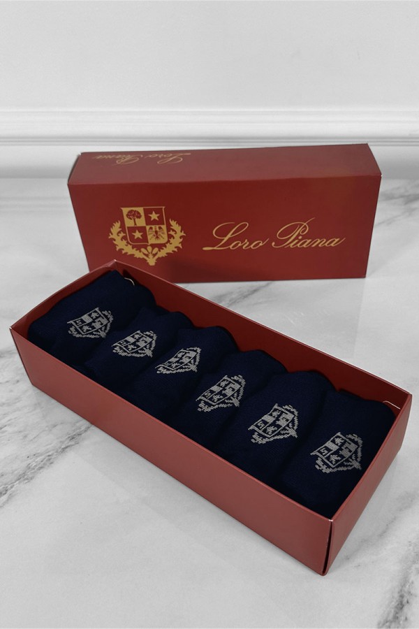 Комплект тёмно-синих носков Loro Piana grey logo