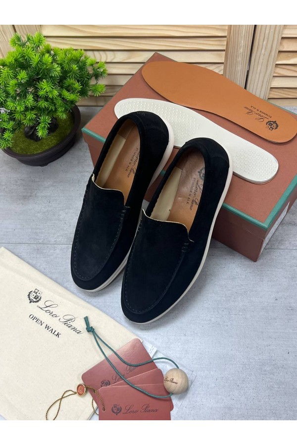 Замшевые лоферы Loro Piana Summer Walk - Black / White