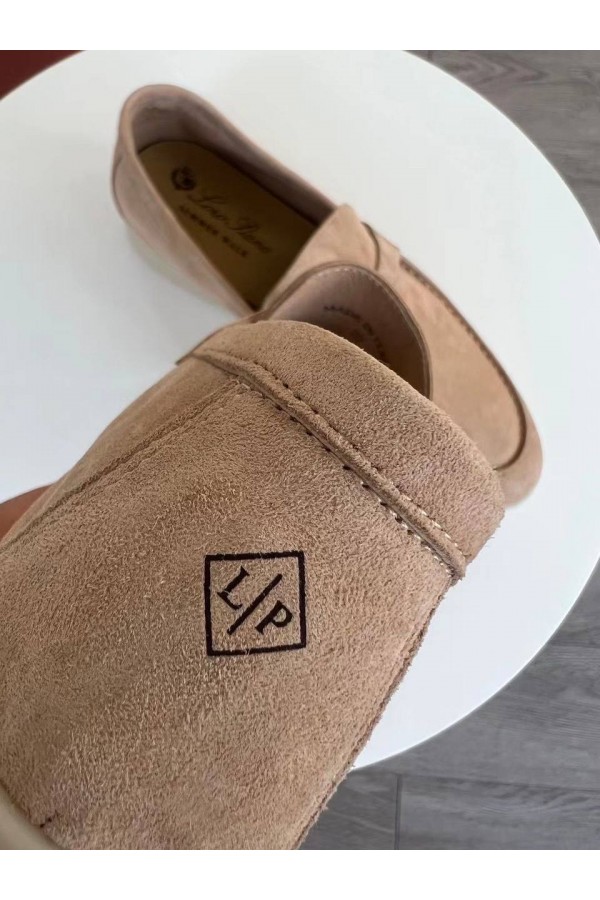 Женские замшевые лоферы Loro Piana Open Walk Premium - Beige