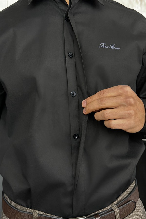 Мужская чёрная рубашка Loro Piana logo-embroidered