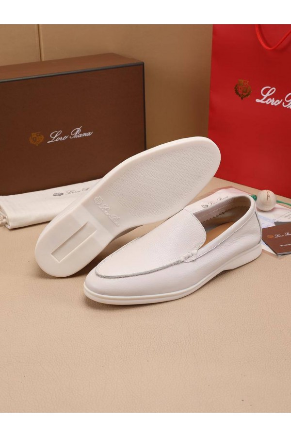 Мужские кожаные лоферы Loro Piana Summer Walk - White