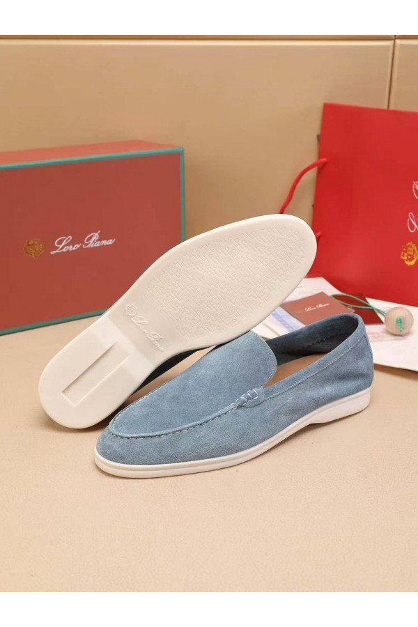 Мужские замшевые лоферы Loro Piana Summer Walk - Blue