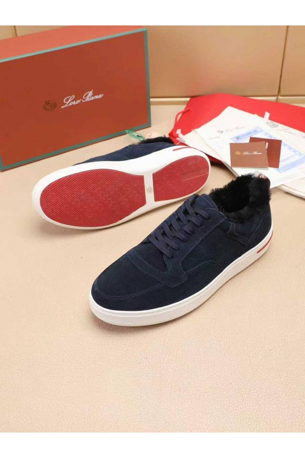 Кроссовки с мехом Loro Piana Newport Walk - Navy