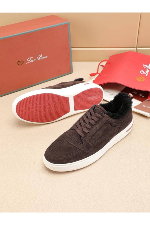 Кроссовки с мехом Loro Piana Newport Walk - Brown