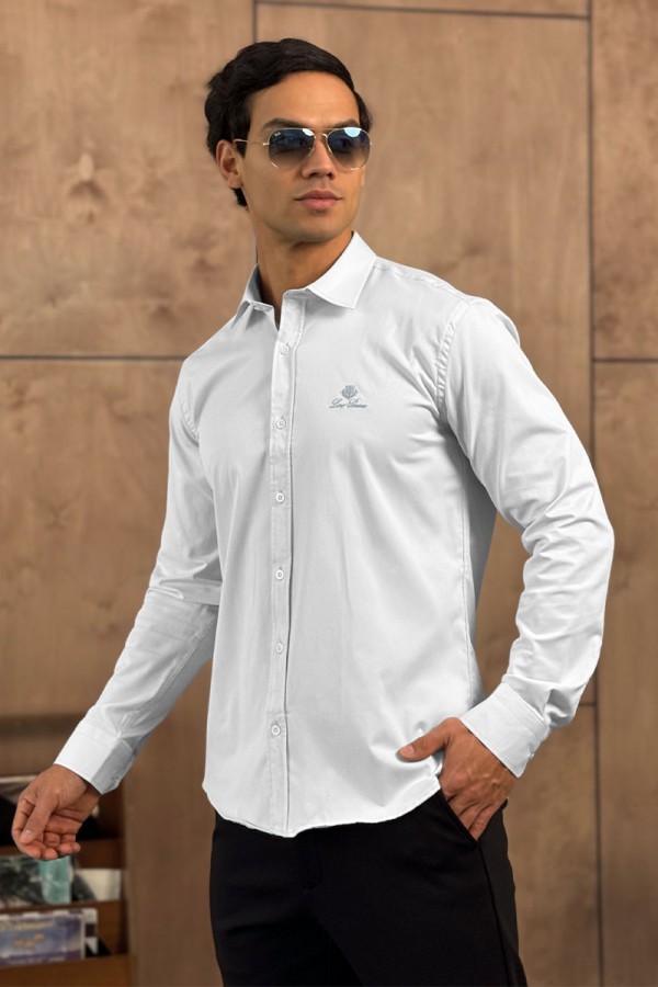 Мужская белая рубашка Loro Piana logo-embroidered