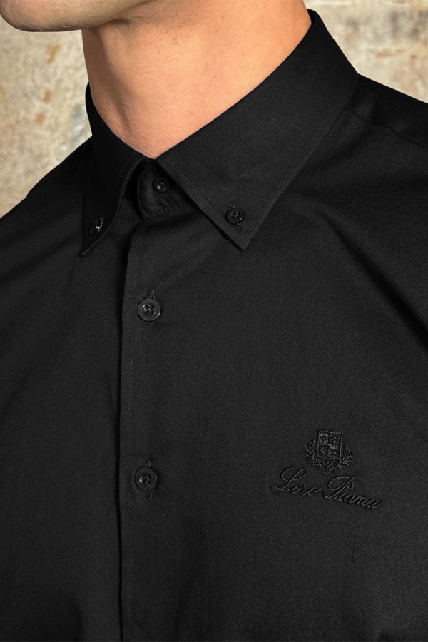 Мужская рубашка Loro Piana logo-embroidered - Black