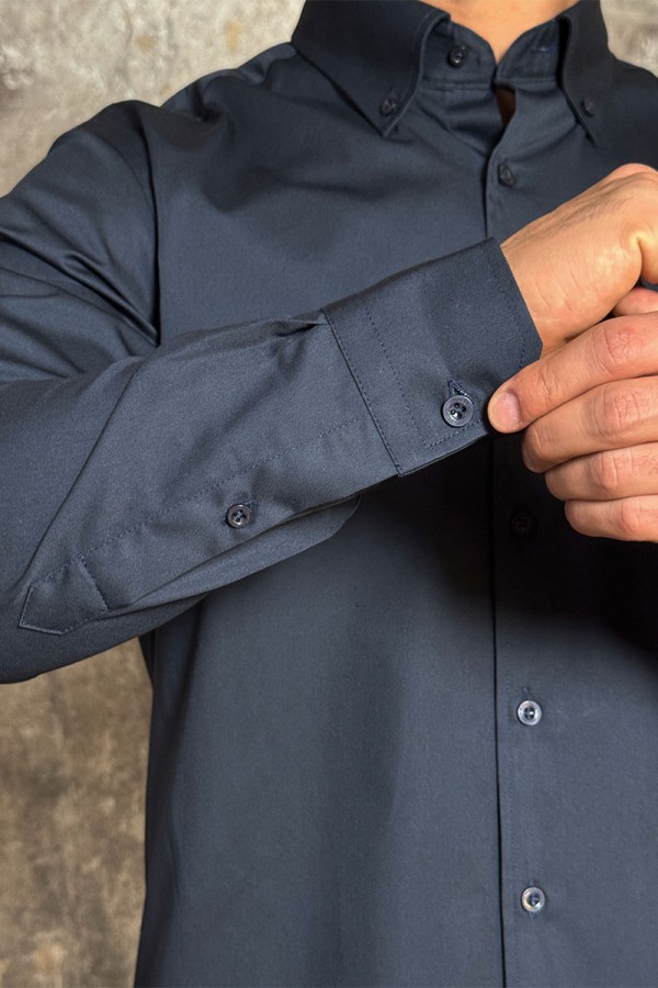 Мужская рубашка Loro Piana logo-embroidered - Navy