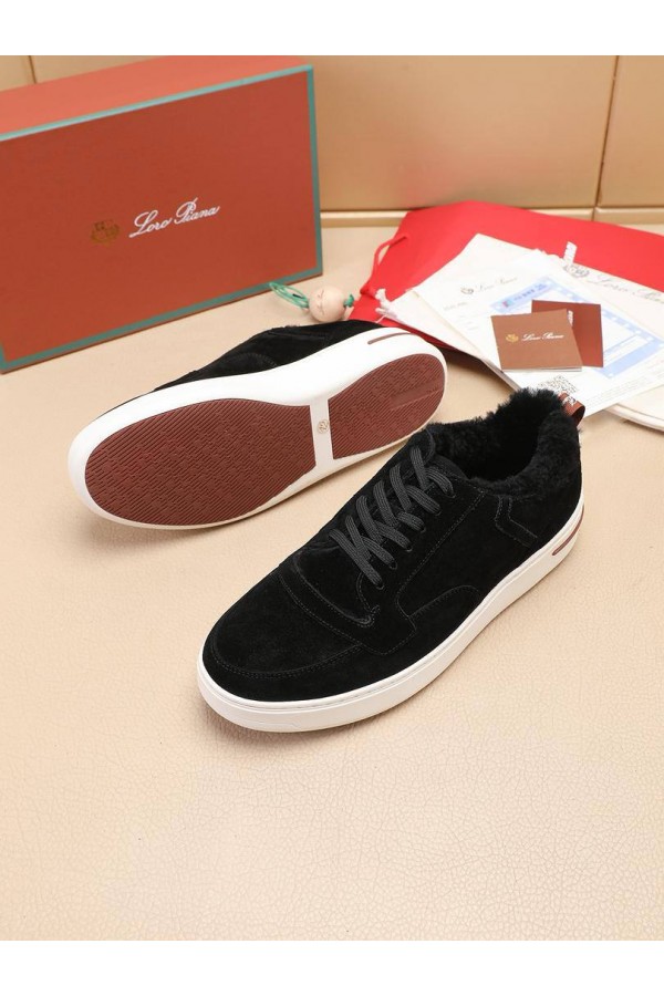 Кроссовки с мехом Loro Piana Newport Walk - Black