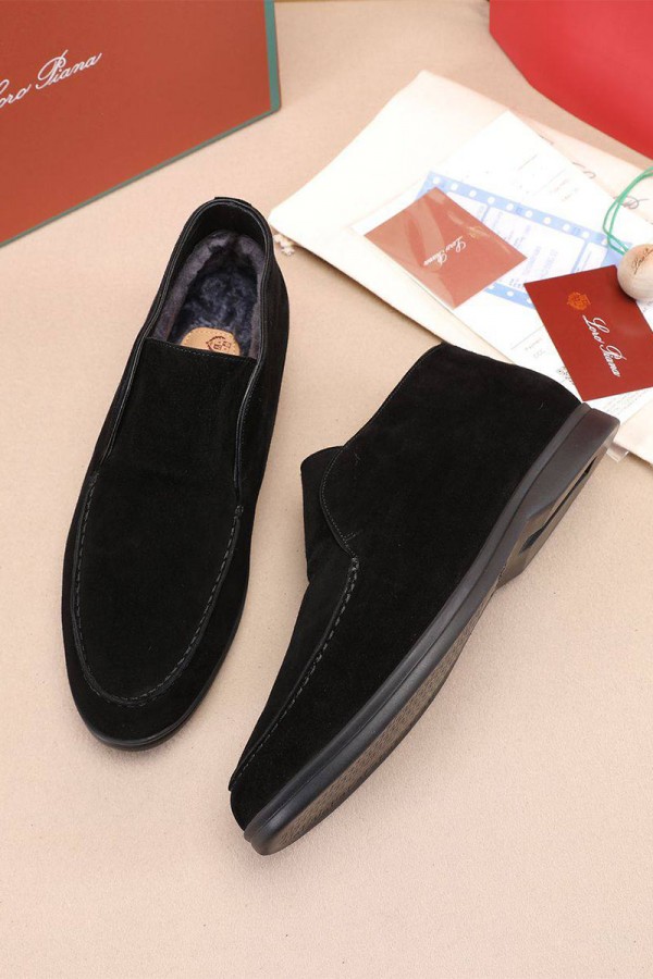 Замшевые лоферы с мехом Loro Piana Open Walk - Black