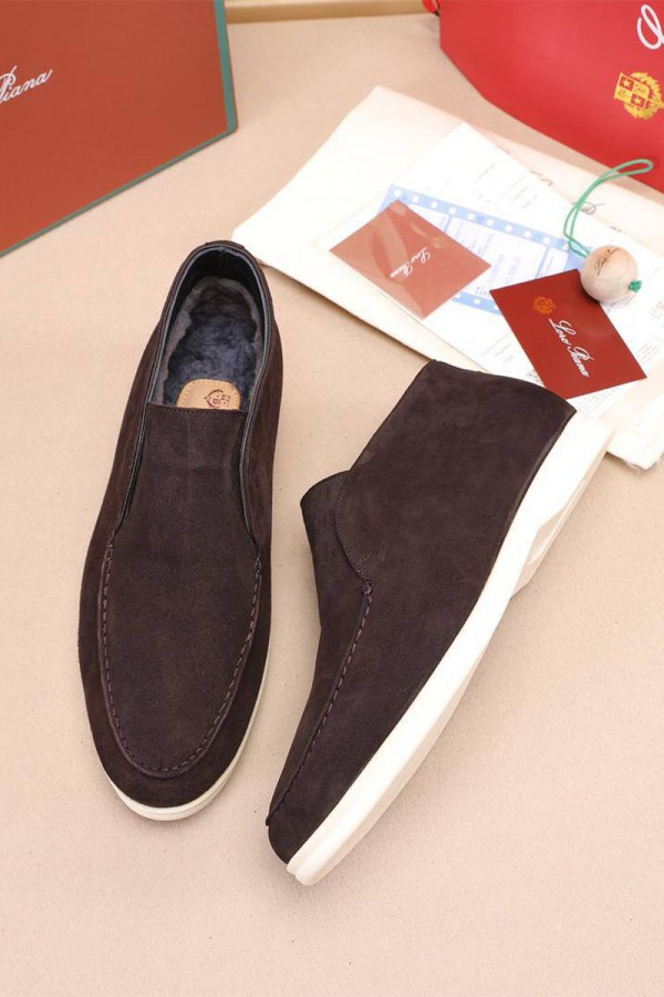 Замшевые лоферы с мехом Loro Piana Open Walk - Brown