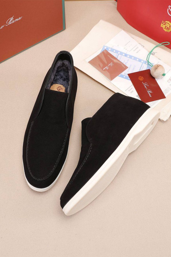 Замшевые лоферы с мехом Loro Piana Open Walk - Black