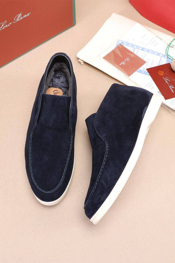 Замшевые лоферы с мехом Loro Piana Open Walk - Navy