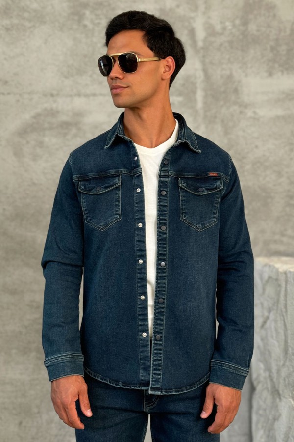 Джинсовая рубашка Loro Piana тёмно-синего цвета