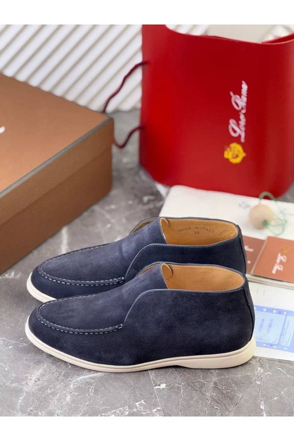 Замшевые лоферы с меховой стелькой Loro Piana Open Walk - Navy