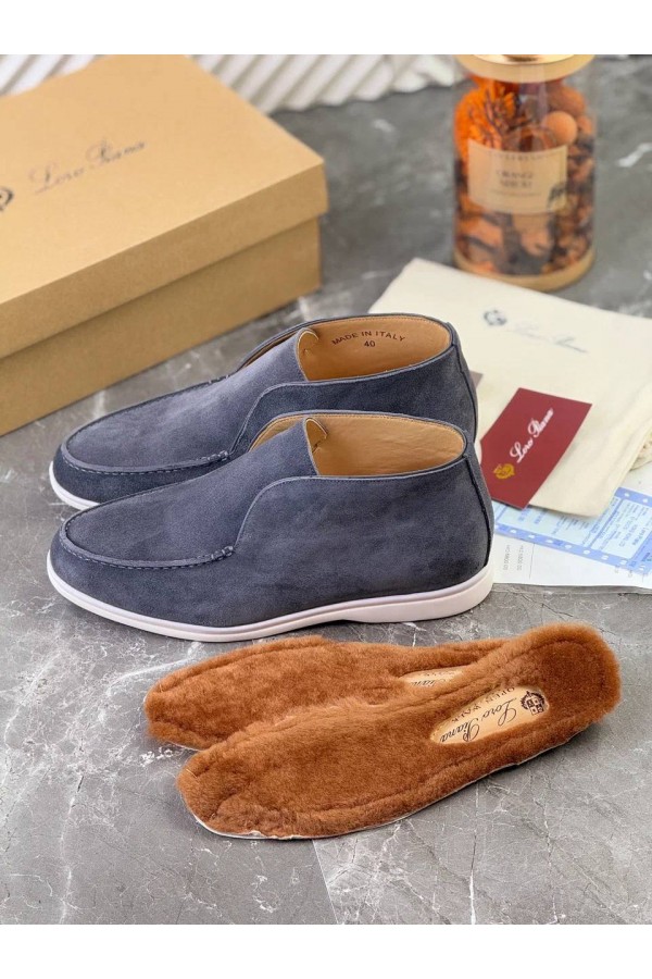 Замшевые лоферы с меховой стелькой Loro Piana Open Walk - Blue