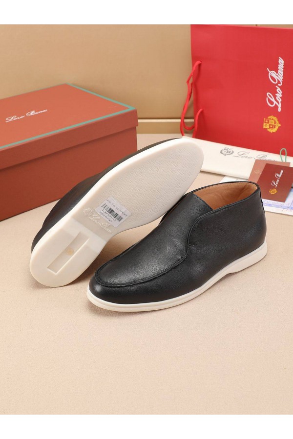 Кожаные лоферы с меховой стелькой Loro Piana Open Walk - Black