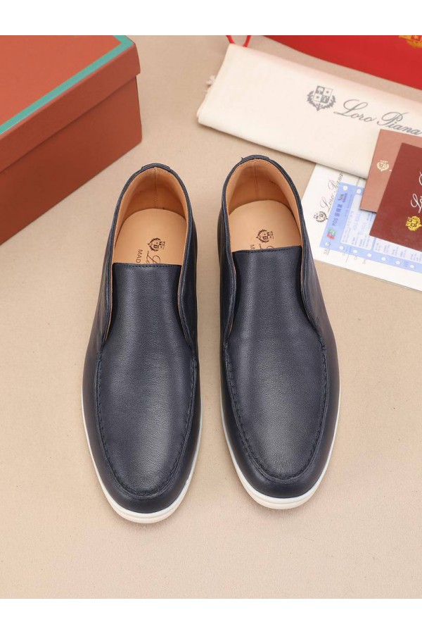 Кожаные лоферы с меховой стелькой Loro Piana Open Walk - Navy