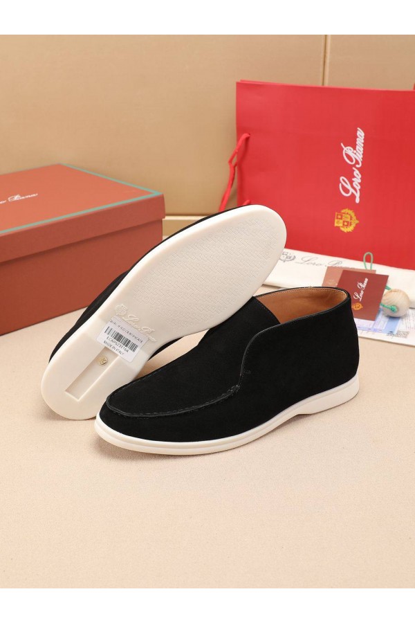 Замшевые лоферы с меховой стелькой Loro Piana Open Walk - Black