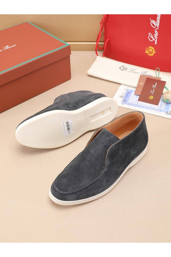 Замшевые лоферы с меховой стелькой Loro Piana Open Walk - Dark Grey