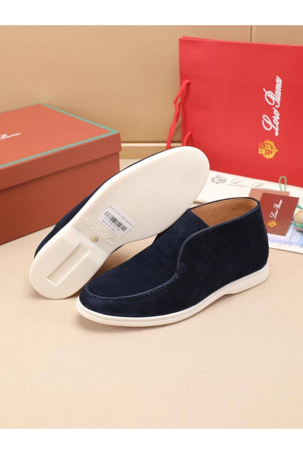 Замшевые лоферы с меховой стелькой Loro Piana Open Walk - Navy