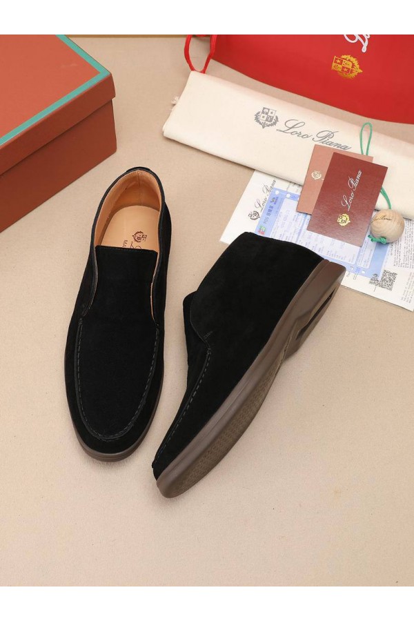 Замшевые лоферы с меховой стелькой Loro Piana Open Walk - Black