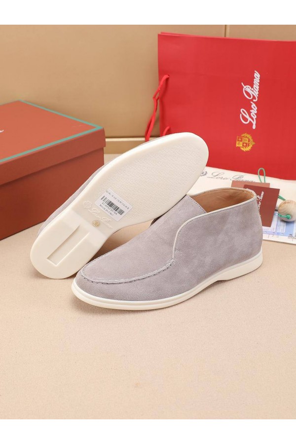 Замшевые лоферы с меховой стелькой Loro Piana Open Walk - Grey