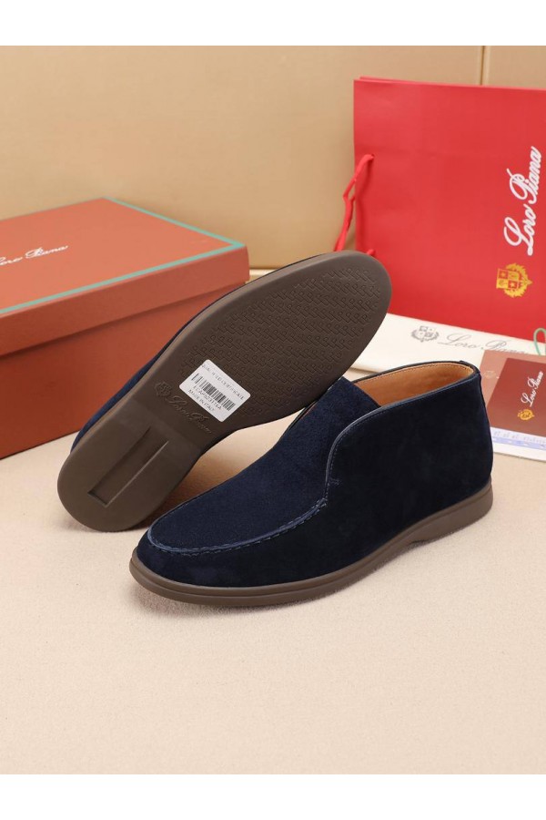 Замшевые лоферы с меховой стелькой Loro Piana Open Walk - Navy