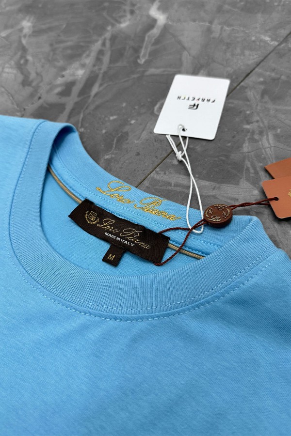 Футболка голубого цвета Loro Piana logo-embroidered