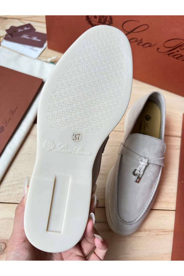 Женские замшевые лоферы Loro Piana Open Walk Premium - Grey