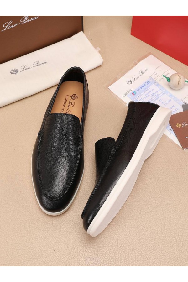 Мужские кожаные лоферы Loro Piana Summer Walk - Black
