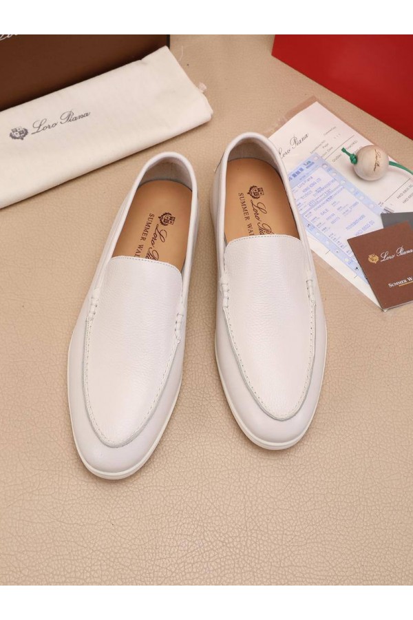 Мужские кожаные лоферы Loro Piana Summer Walk - White