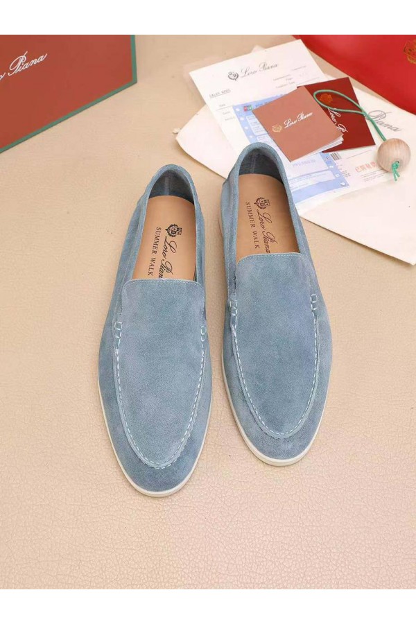 Мужские замшевые лоферы Loro Piana Summer Walk - Blue