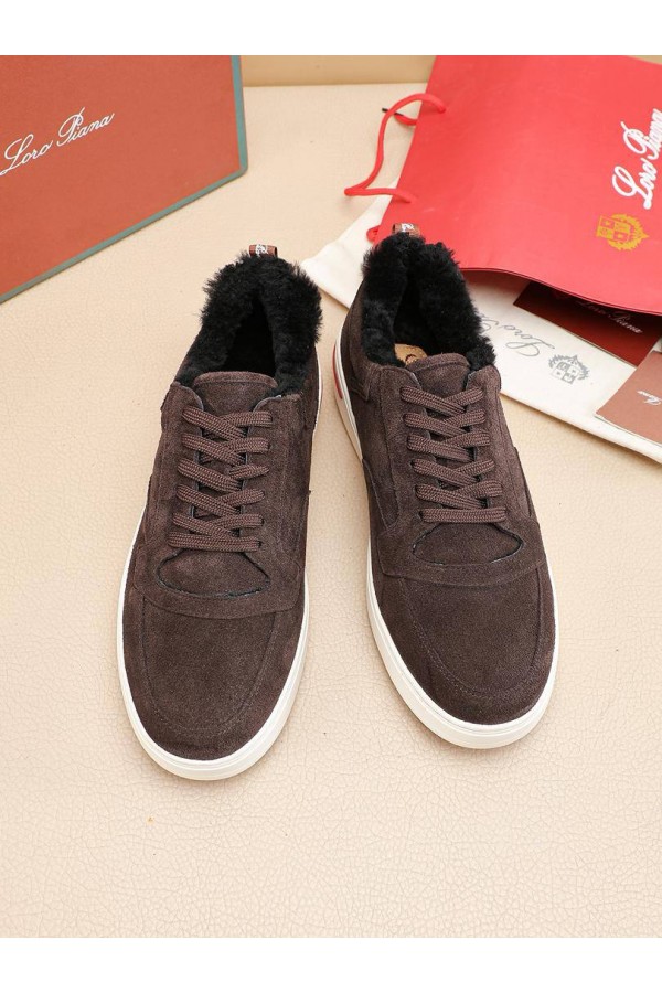 Кроссовки с мехом Loro Piana Newport Walk - Brown