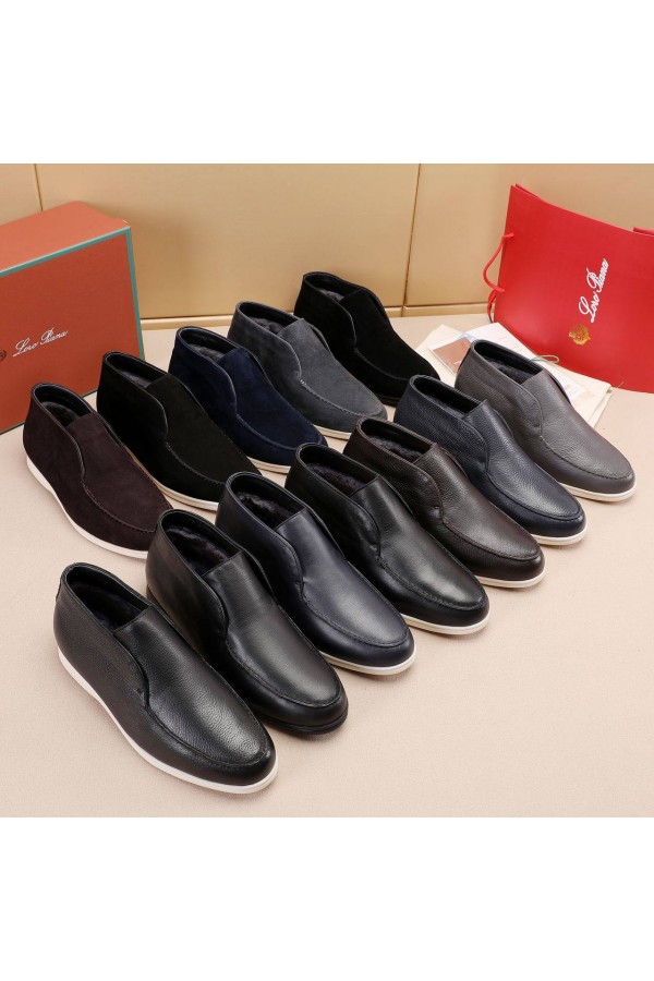 Кожаные лоферы с мехом Loro Piana Open Walk - Grey