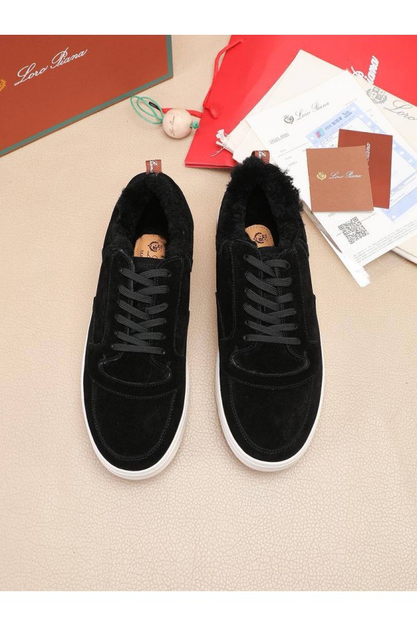 Кроссовки с мехом Loro Piana Newport Walk - Black