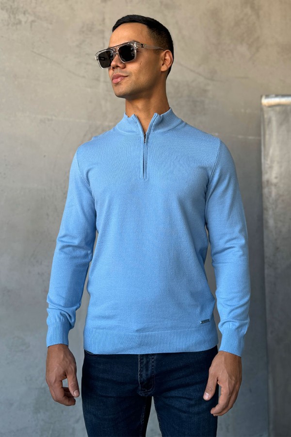 Голубой джемпер Loro Piana Zip Neck