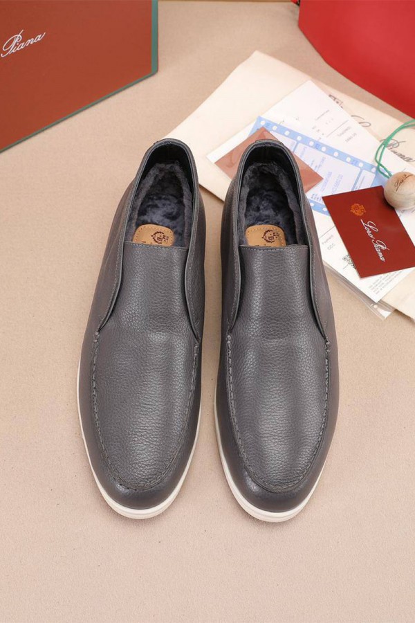 Кожаные лоферы с мехом Loro Piana Open Walk - Grey