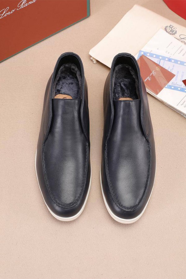 Кожаные лоферы с мехом Loro Piana Open Walk - Navy