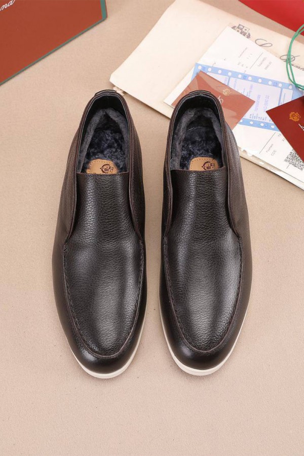 Кожаные лоферы с мехом Loro Piana Open Walk - Brown