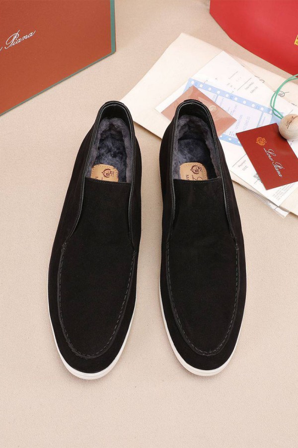 Замшевые лоферы с мехом Loro Piana Open Walk - Black