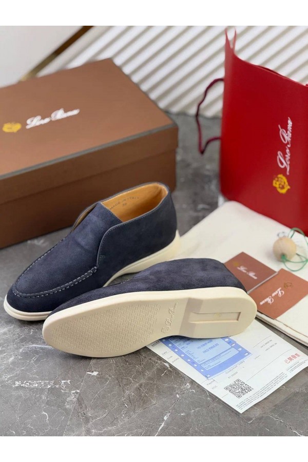 Замшевые лоферы с меховой стелькой Loro Piana Open Walk - Navy