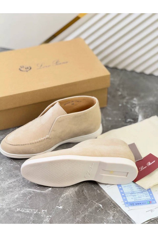 Замшевые лоферы с меховой стелькой Loro Piana Open Walk - Beige