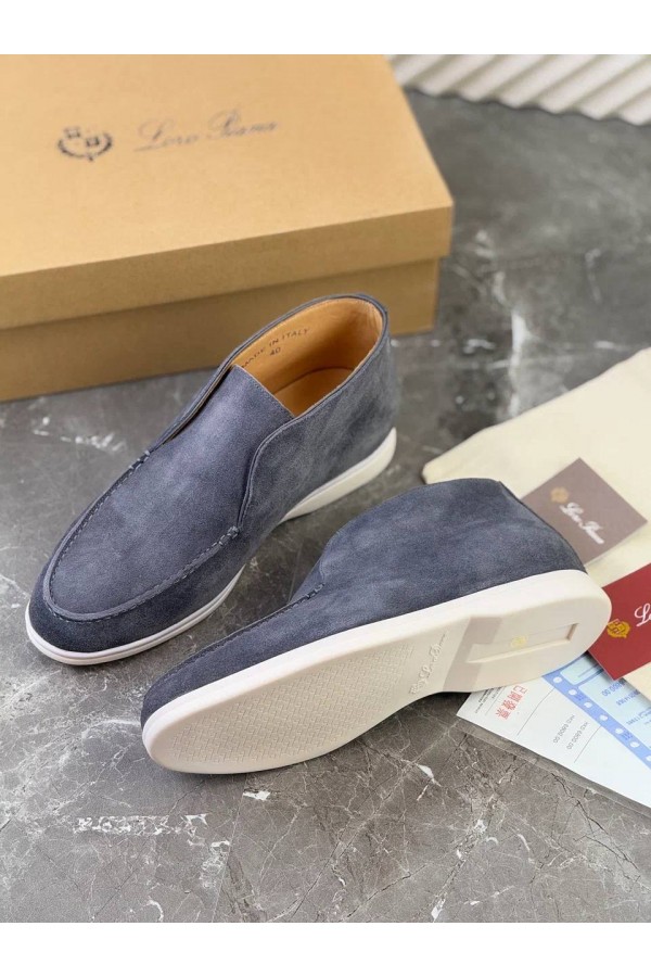 Замшевые лоферы с меховой стелькой Loro Piana Open Walk - Blue