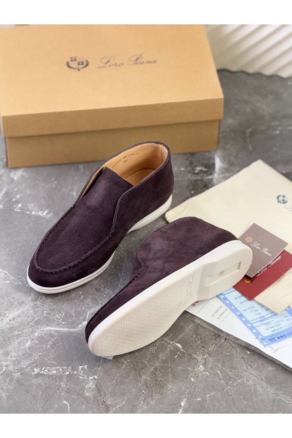 Замшевые лоферы с меховой стелькой Loro Piana Open Walk - Brown