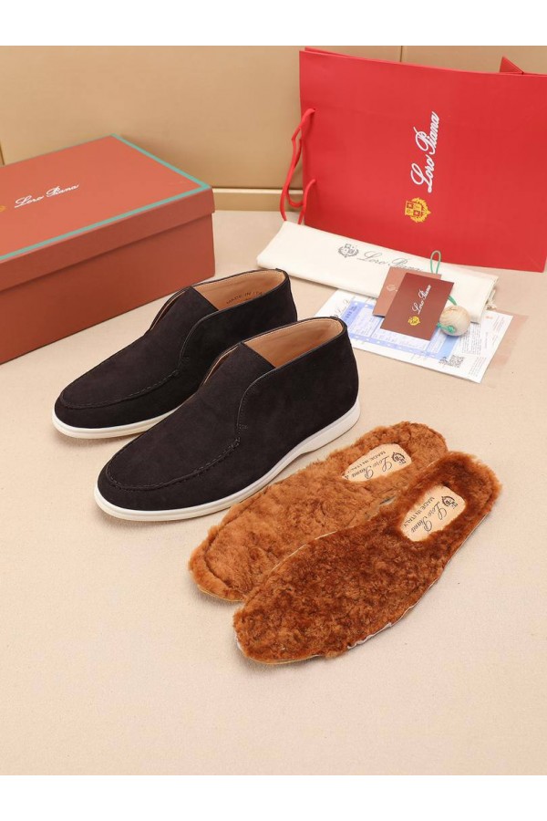 Замшевые лоферы с меховой стелькой Loro Piana Open Walk - Brown