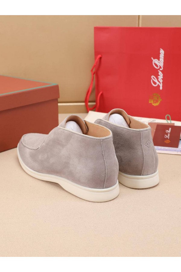 Замшевые лоферы с меховой стелькой Loro Piana Open Walk - Grey