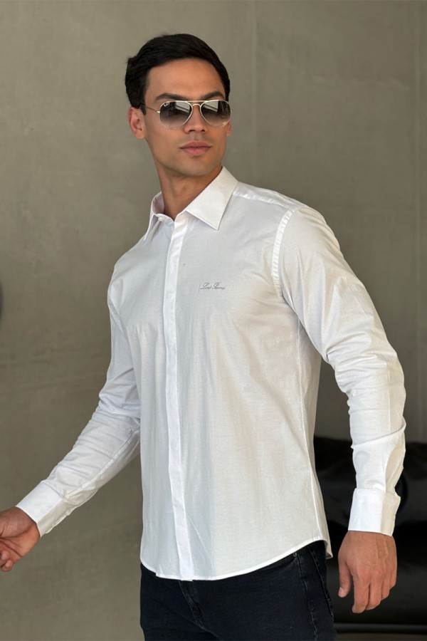 Мужская белая рубашка Loro Piana logo-embroidered